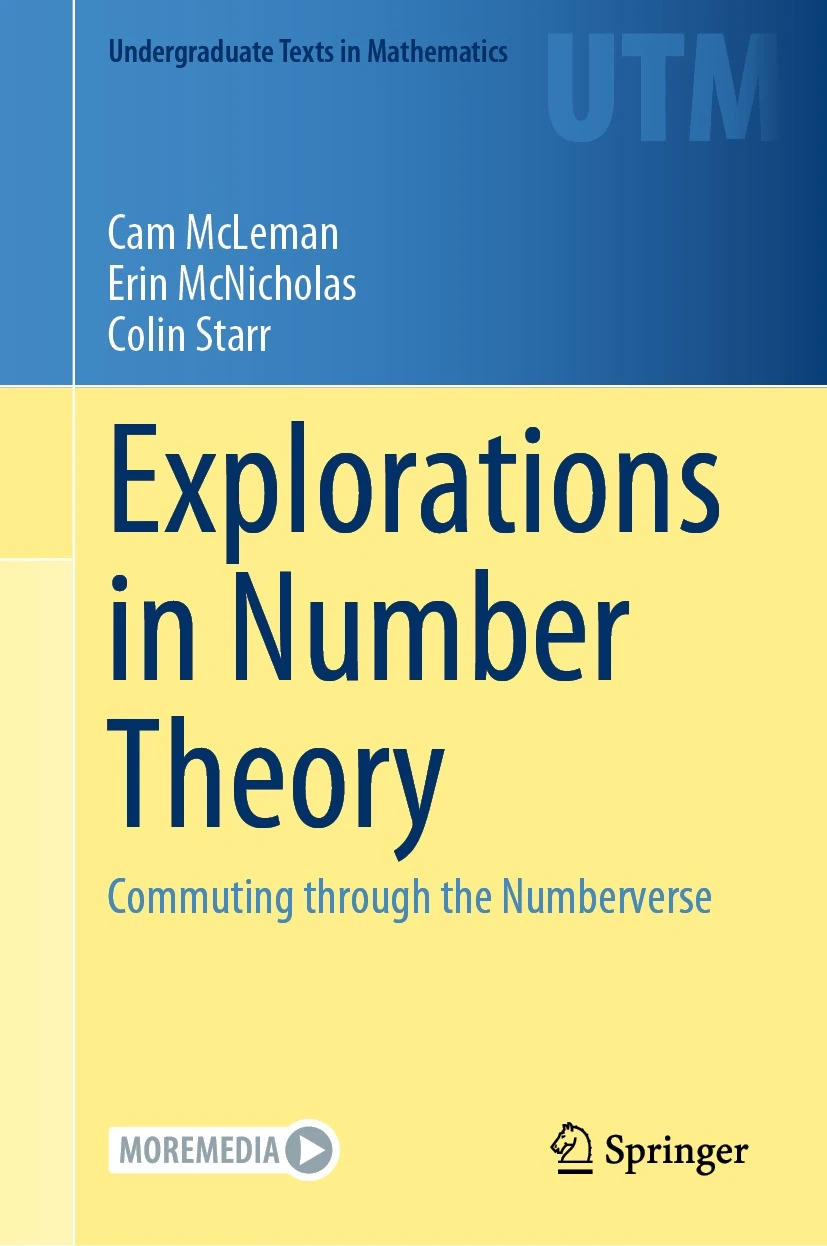 Book cover of Explorations in Number Theory. Top third of the cover is blue and the bottom two thirds is bright yellow
